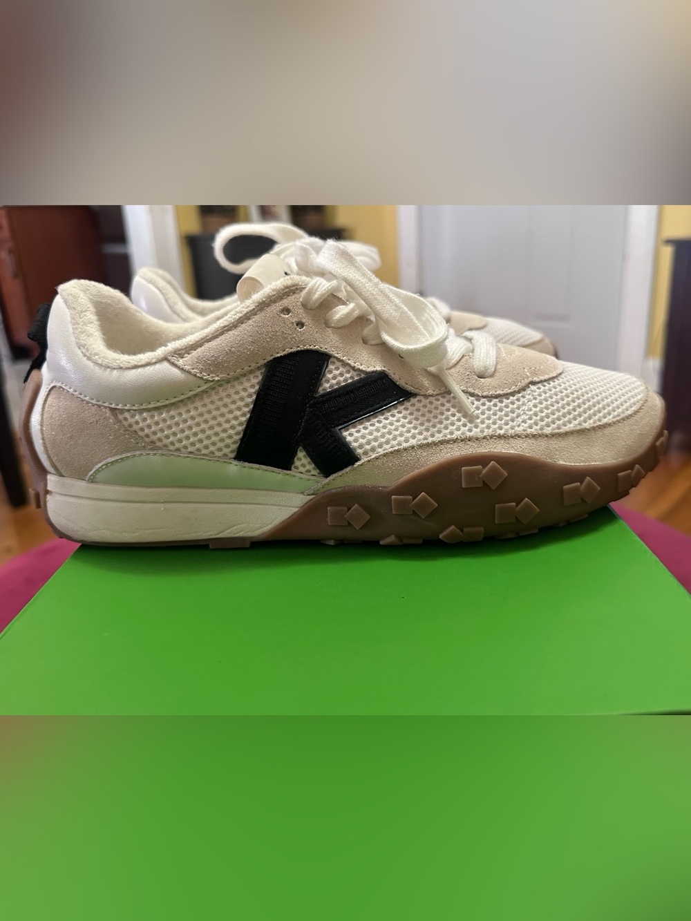 kate spade Cream, Black and Brown Mesh Suede Sneaker